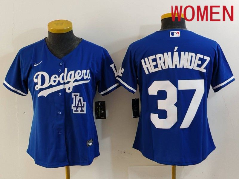 Women Los Angeles Dodgers #37 Hernandez Blue Nike Game 2024 MLB Jersey style 7264->women mlb jersey->Women Jersey